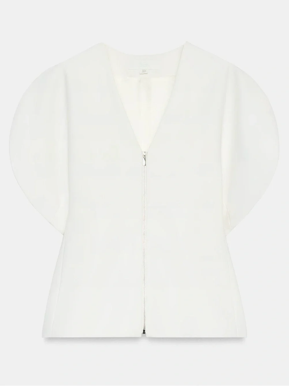 Zara White Sculptural Puff Sleeve Zip Front Blouse Top NWT Size S